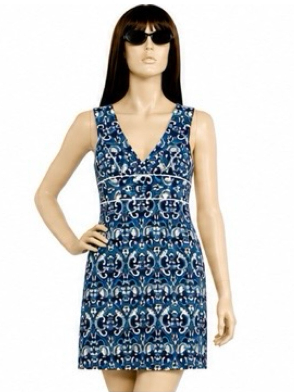 Harold’s Blue &White Damask Moroccan Print Sleeveless Relaxed Fit Dress Size 4